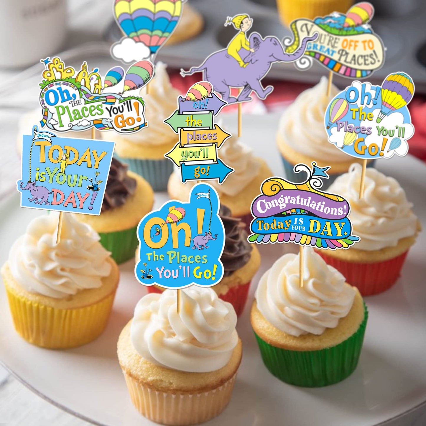 40Pcs Oh The Places You Go Decorations Oh The Places You Go Cupcake Topper Kindergarten Graduation Cupcake Decorations Graduation Decorations for Baby