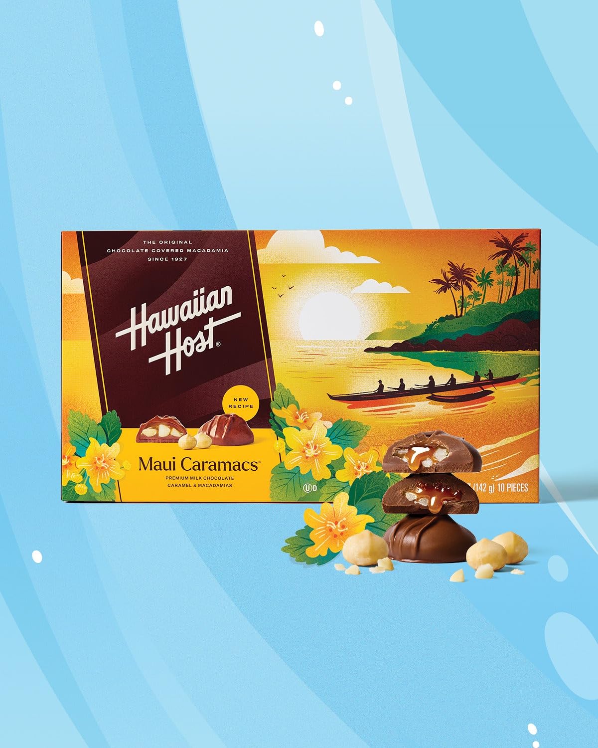 Hawaiian Host Maui Caramacs - 5oz Gift Boxes, Pack of 5 | Milk Chocolate Covered Macadamias with Creamy Caramel & Sea Salt