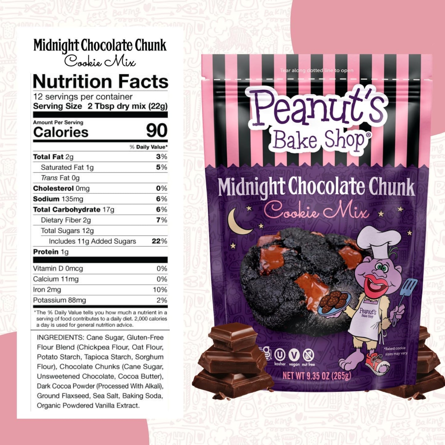 Peanut's Bake Shop - Vegan and Gluten-Free Cookie Mix | Non-GMO, Kosher Cookie Mixes for Decadent Treats (Midnight Chocolate Chunk - 3 Pack)