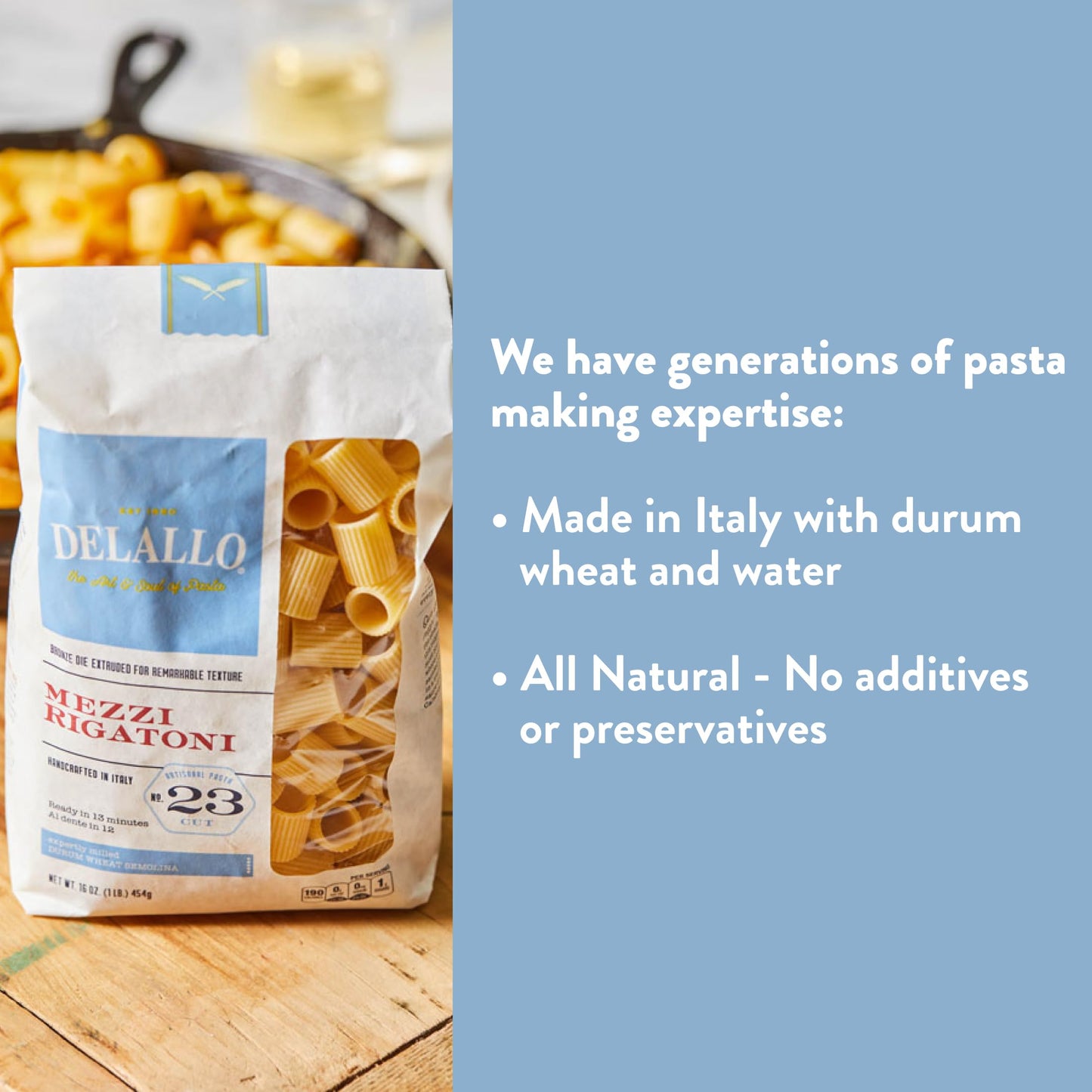 DeLallo Mezzi Rigatoni Pasta, 1 Pound Bag, Made with Only 100% Durum Wheat Semolina Flour, Made in Italy, Bronze Cut, Non-GMO, Kosher, Vegan, (7 Pack)