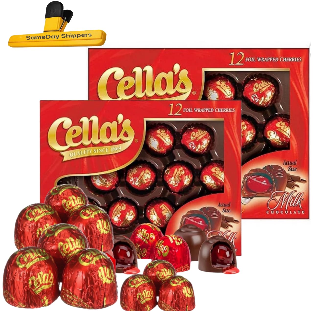 HOLIDAY GIFT | Cellas Chocolate Covered Cherries Milk Chocolate - 12 Ounce Christmas Chocolate, Chocolate Covered Cherry, Individually Wrapped
