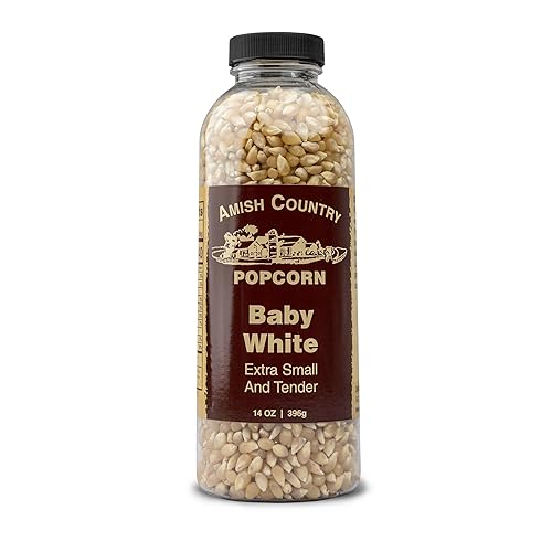 Amish Country Popcorn | 14 oz Bottle | Baby White Popcorn Kernels | Old Fashioned, Non-GMO and Gluten Free (14 oz Bottle)