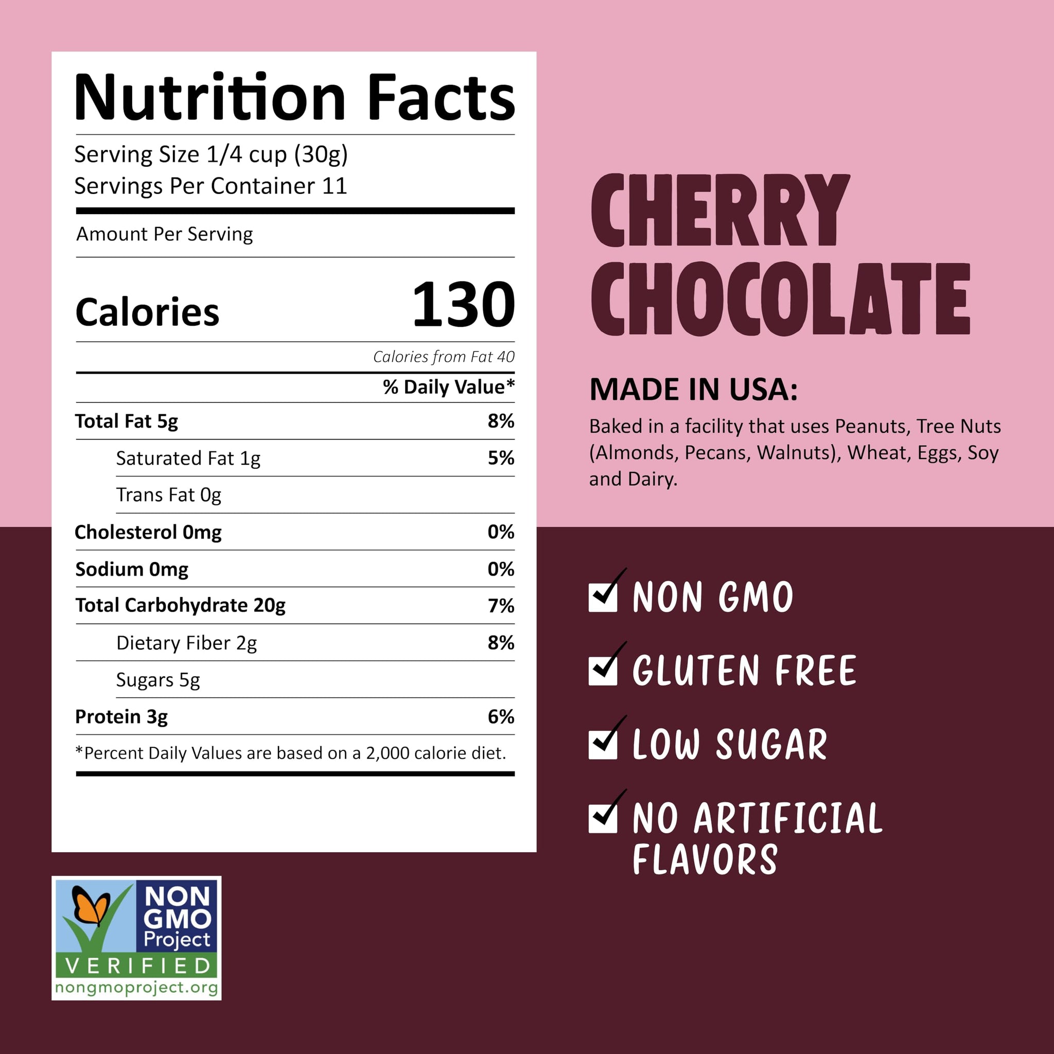 Kellys Four Plus Granola Cereal | Cherry Chocolate Healthy Granola for Yogurt | Hand Made Snacks for Breakfast - 12 oz