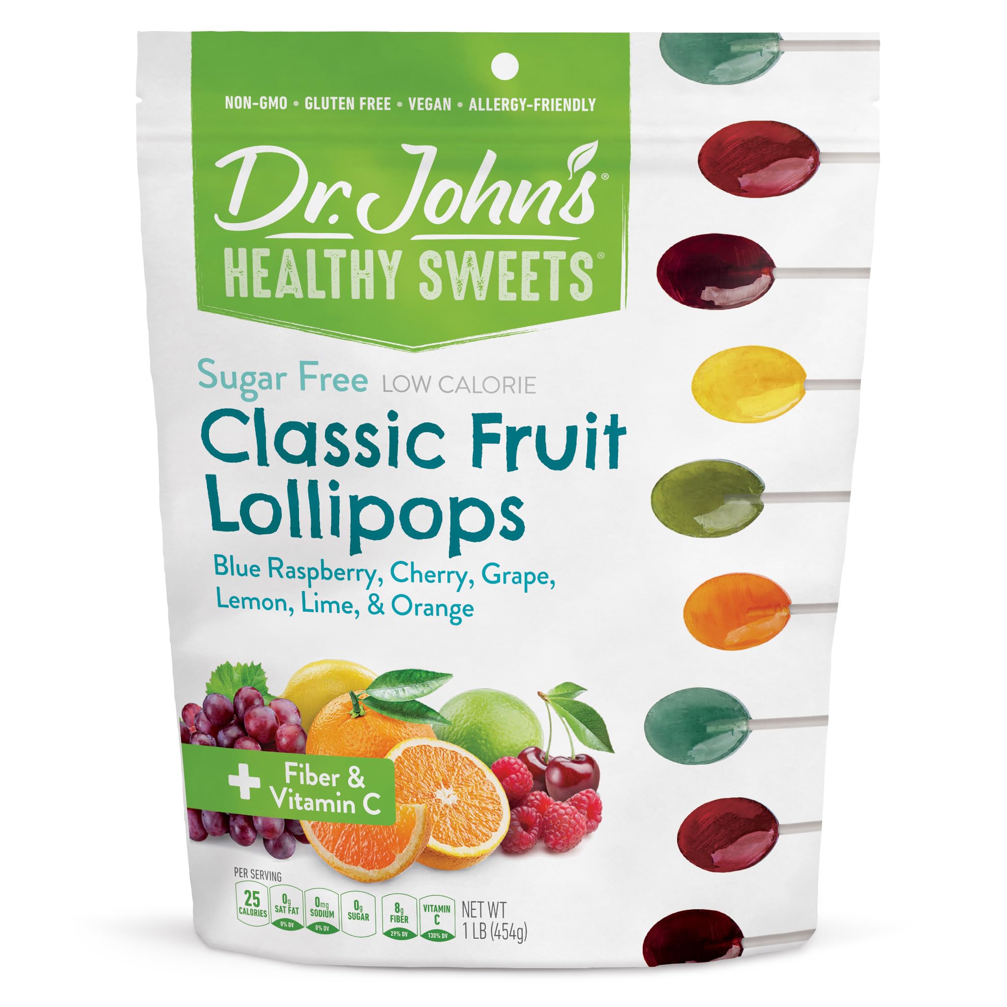 Dr. John’s Sugar Free Candy, Healthy Lollipops with Zero Sugar, Low Calorie Snacks, Keto Friendly Hard Candy Sweets, Classic Fruit, Oval, 60 Count, 1