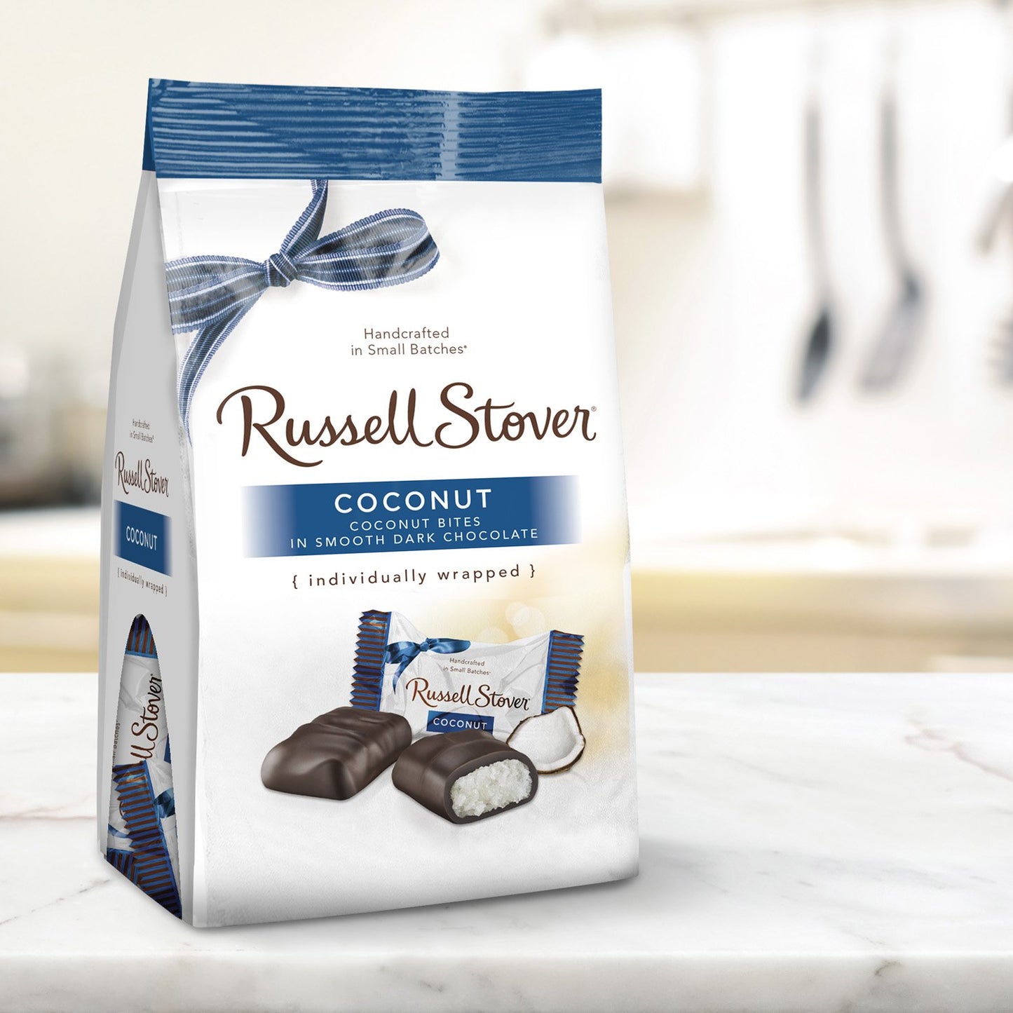 Russell Stover Dark Chocolate Coconut Mini Gusset Bag 6 Ounce Russell Stover Chocolate Coconut Chocolate Candy Bag; Sweet Coconut Covered in Rich