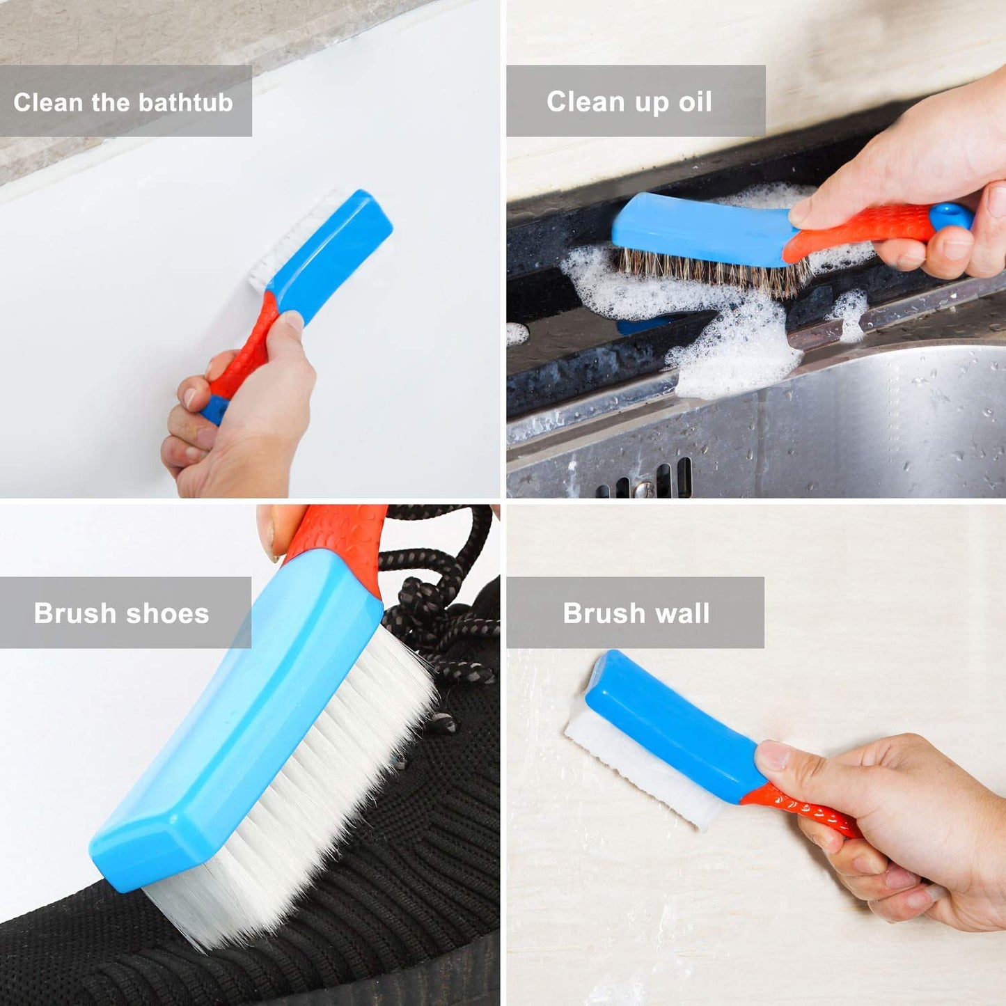 Emoly Scrub Brush Comfort Grip & Flexible Stiff Bristles Heavy Duty for Bathroom Shower Sink Carpet Floor, Blue Red