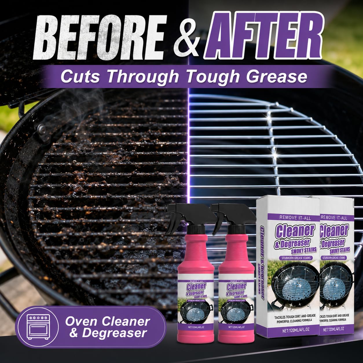Clussbin Fast-Acting Heavy-Duty Grill Degreaser Spray, 2Pcs BBQ Heavy Duty Degreaser Grill Cleaner Spray, Grills Cleaner Spray For Outdoor Grills