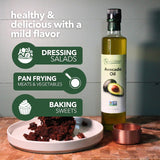 Benissimo 100% Pure Avocado Oil, 500ml Glass Bottle, Allergen-Free and Non-GMO, Premium Cold-Pressed Cooking Oil for Grilling, Sautéing, Baking