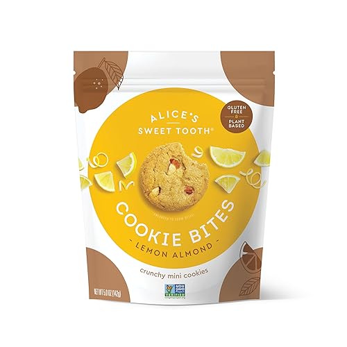 Alice's Sweet Tooth Lemon Almond Cookie Bites - Gluten-Free, Vegan, Crunchy Mini-Cookies - Plant-Based, Dairy-Free, Grain-Free, Soy-Free - 5.0 ounces