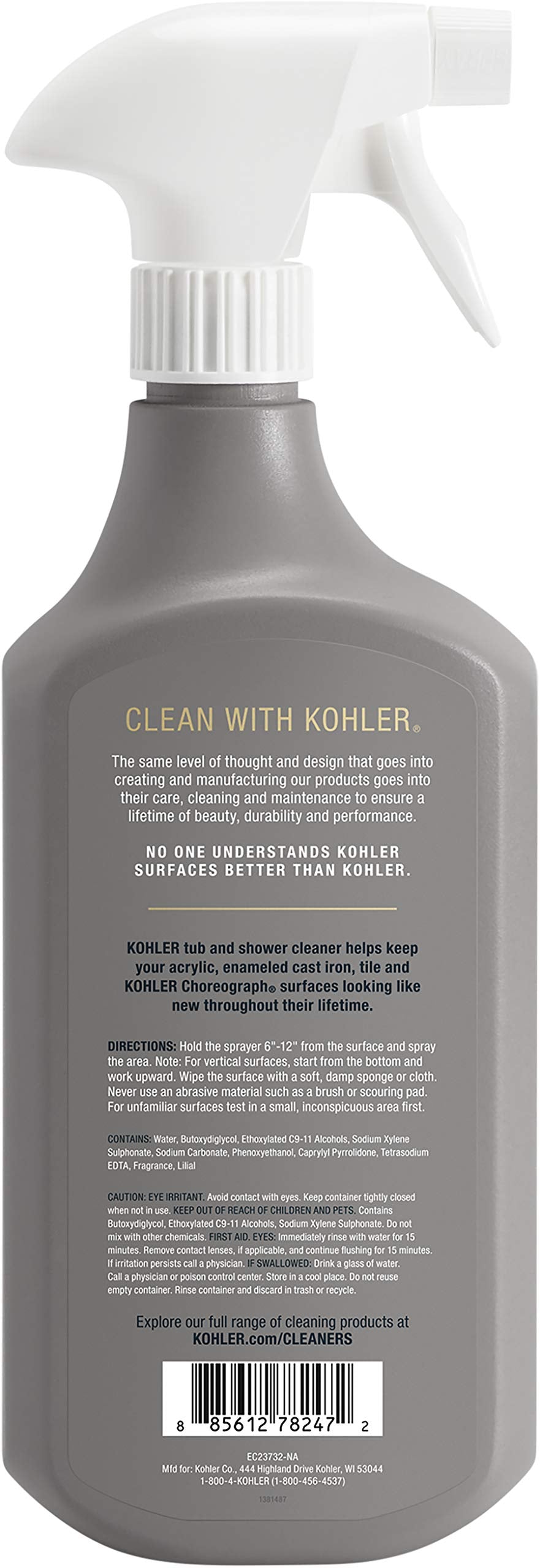 KOHLER K-EC23732-NA Tub and Shower Cleaner, Bathroom Cleaner, Restores Acrylic, Tile, Enameled cast iron, Lithocast, Residue Free, 28 FL Oz