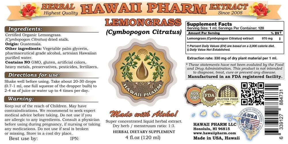 Hawaii Pharm Lemongrass (Cymbopogon Citratus) Liquid Extract 2 oz