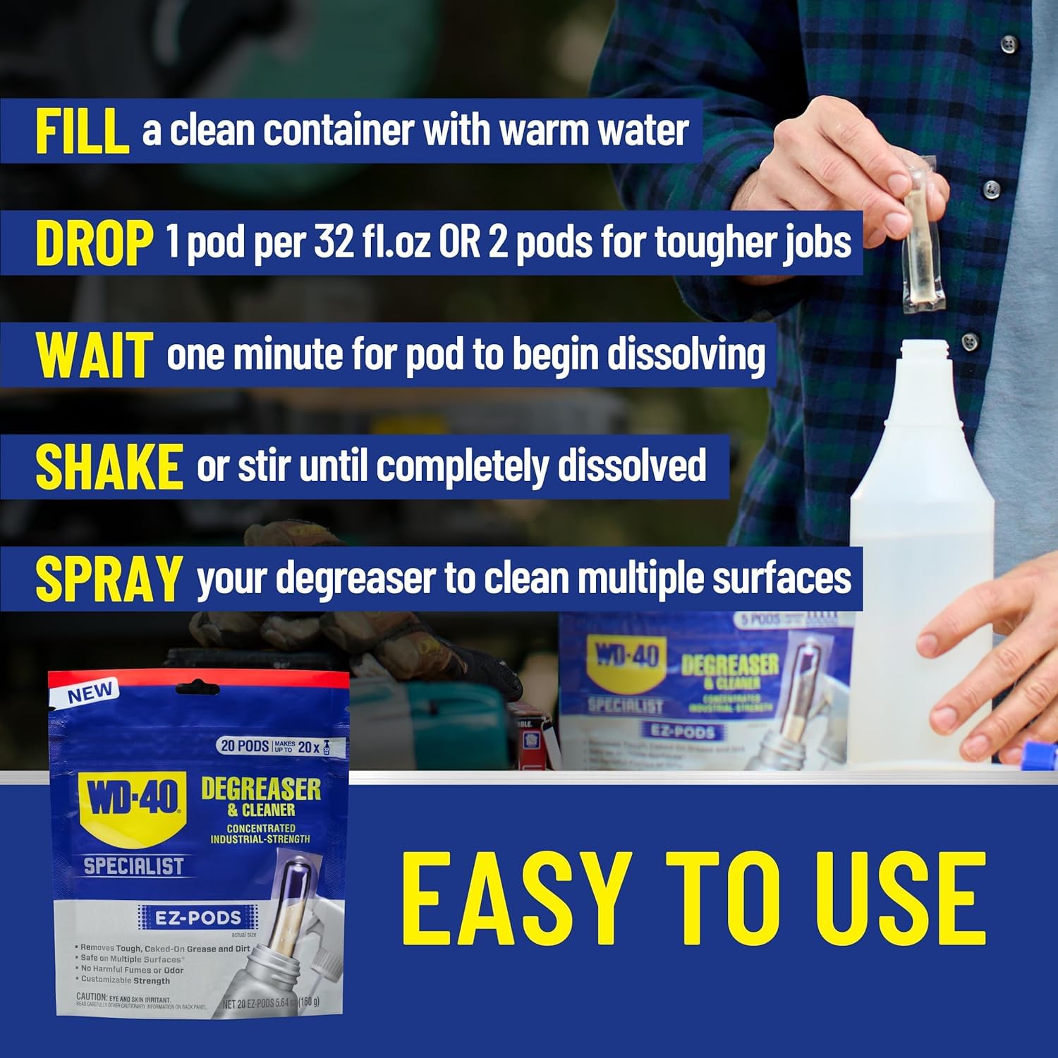 WD-40 Specialist Degreaser and Cleaner EZ-PODS, Customizable Industrial-Strength Concentrate, Multi-Surface Cleaning Solution, Cleans and Degreases