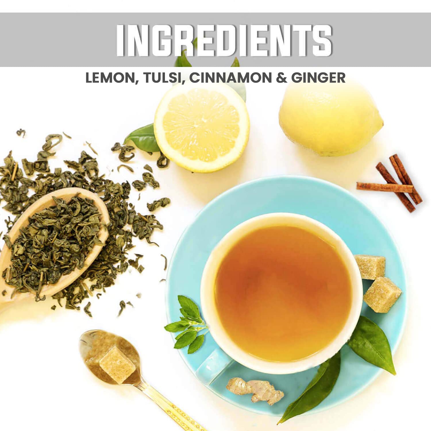 Nutty Yogi Immunity Tea | Herbal Green Tea with Tulsi, Lemon, Cinnamon & Ginger I Ayurvedic Blend I 50g | 100% Natural