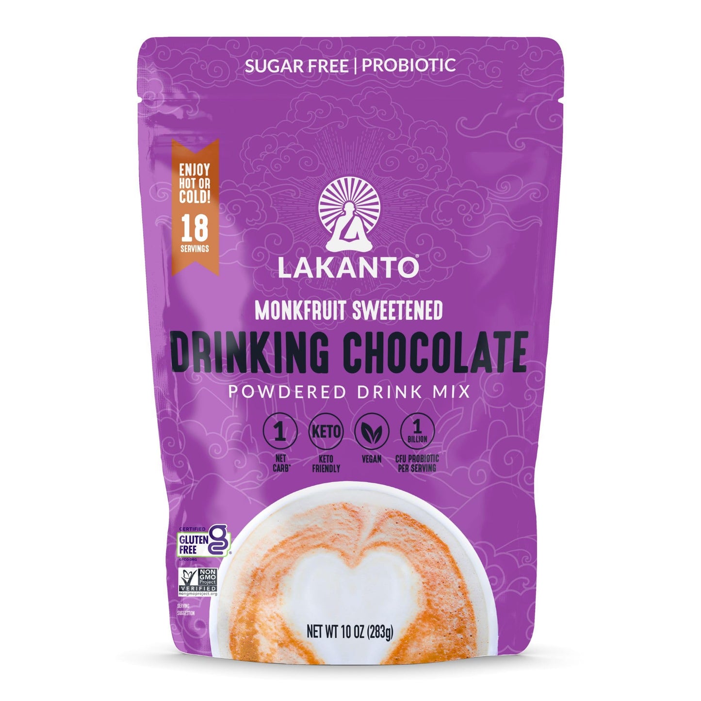 Lakanto Sugar Free Drinking Chocolate - Cold or Hot Cocoa Powder Mix, Shelf Stable Probiotics, Monk Fruit Sweetener, Keto Diet Friendly, Vegan, Dutch