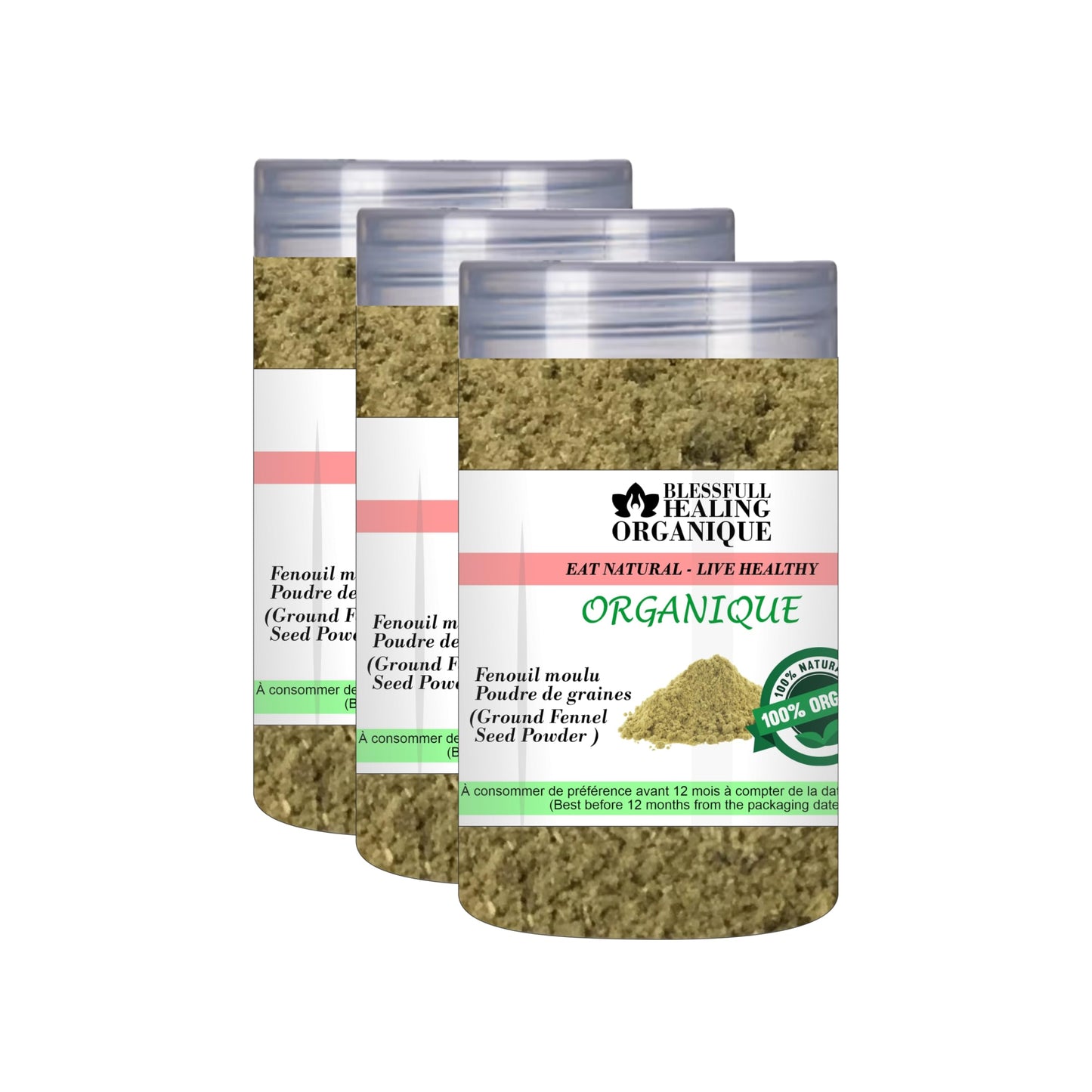 Blessfull Healing Organic Ground Fennel Seed Powder 100 Gram (3.52 oz) Each (Pack Of 3) = 300 Grams, Vegan