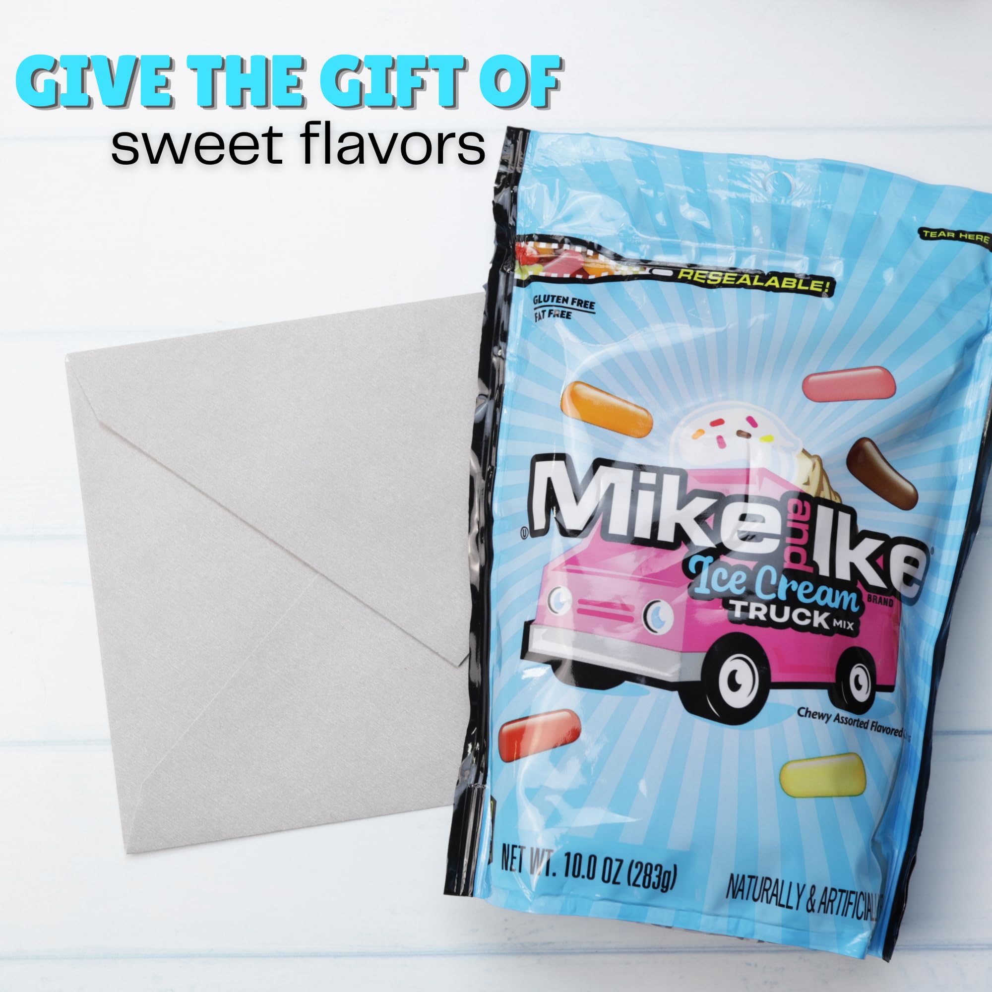 Bulk Mike and Ike Ice Cream Truck Mix, Assorted Chewy Candies, Resealable Bag, 10 Ounces (Pack of 2)