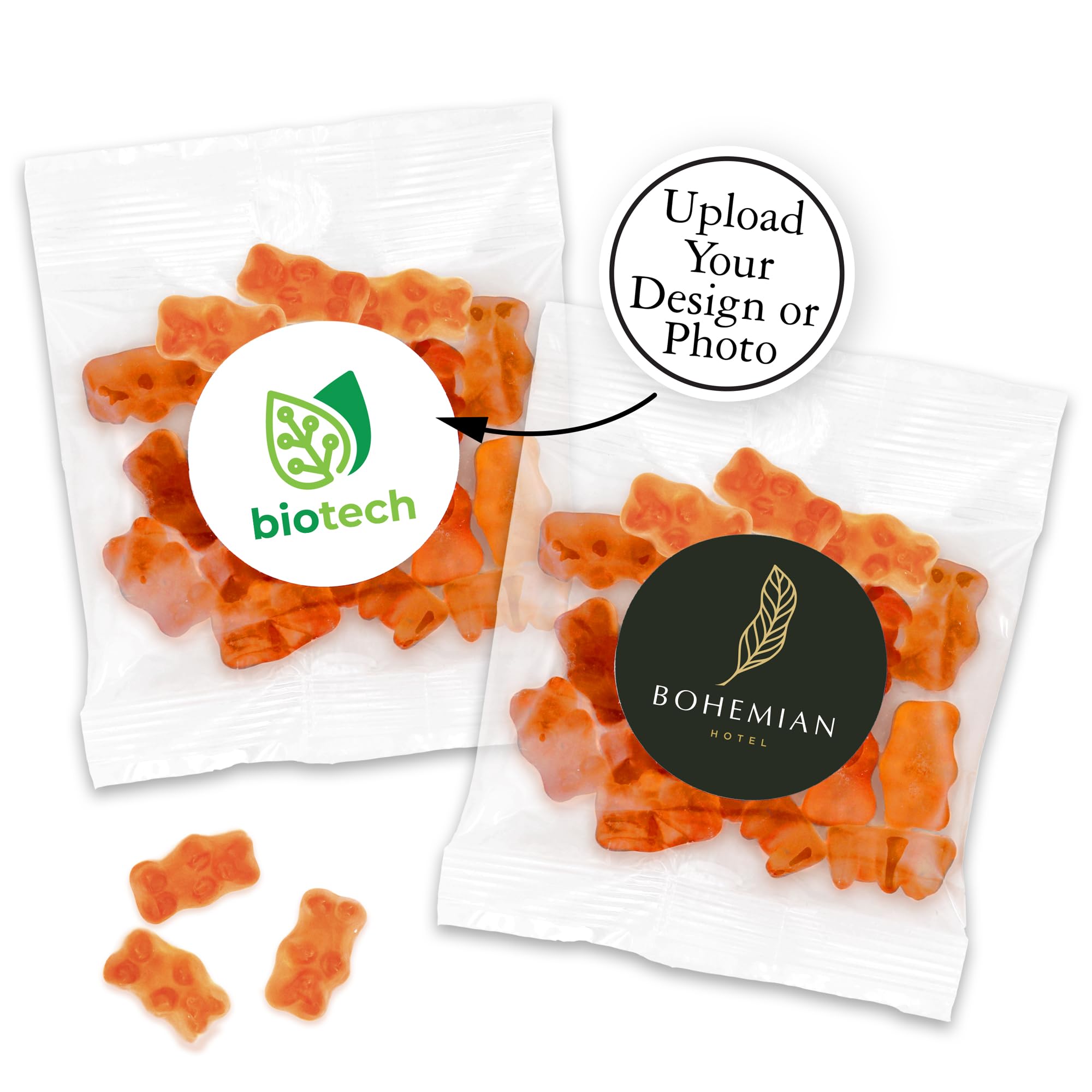 Custom Gummy Bears - Champagne Flavor, Personalized Champagne Gummy Bears Packs - 24 Quantity - $1.80 Each - Promotional Product/Bulk with Your