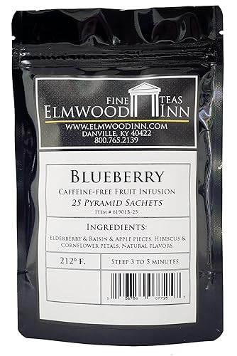 Elmwood Inn Fine Teas, Blueberry Caffeine-Free Fruit Infusion, 25 Pyramid Sachet Tea Bags