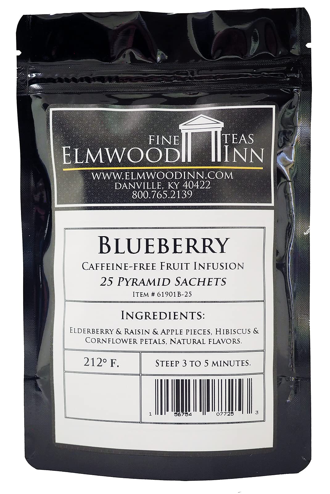 Elmwood Inn Fine Teas, Blueberry Caffeine-Free Fruit Infusion, 25 Pyramid Sachet Tea Bags