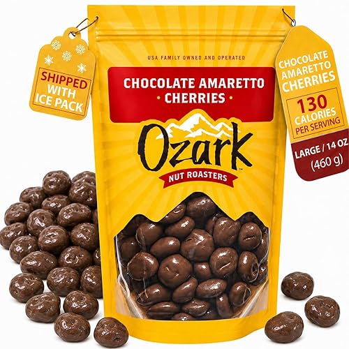 OZARK NUT ROASTERS, Chocolate Amaretto Cherries, Chocolate-Flavored Cherry Snacks, World-Class Gourmet Milk Chocolate Coated Cherries, Resealable Pack