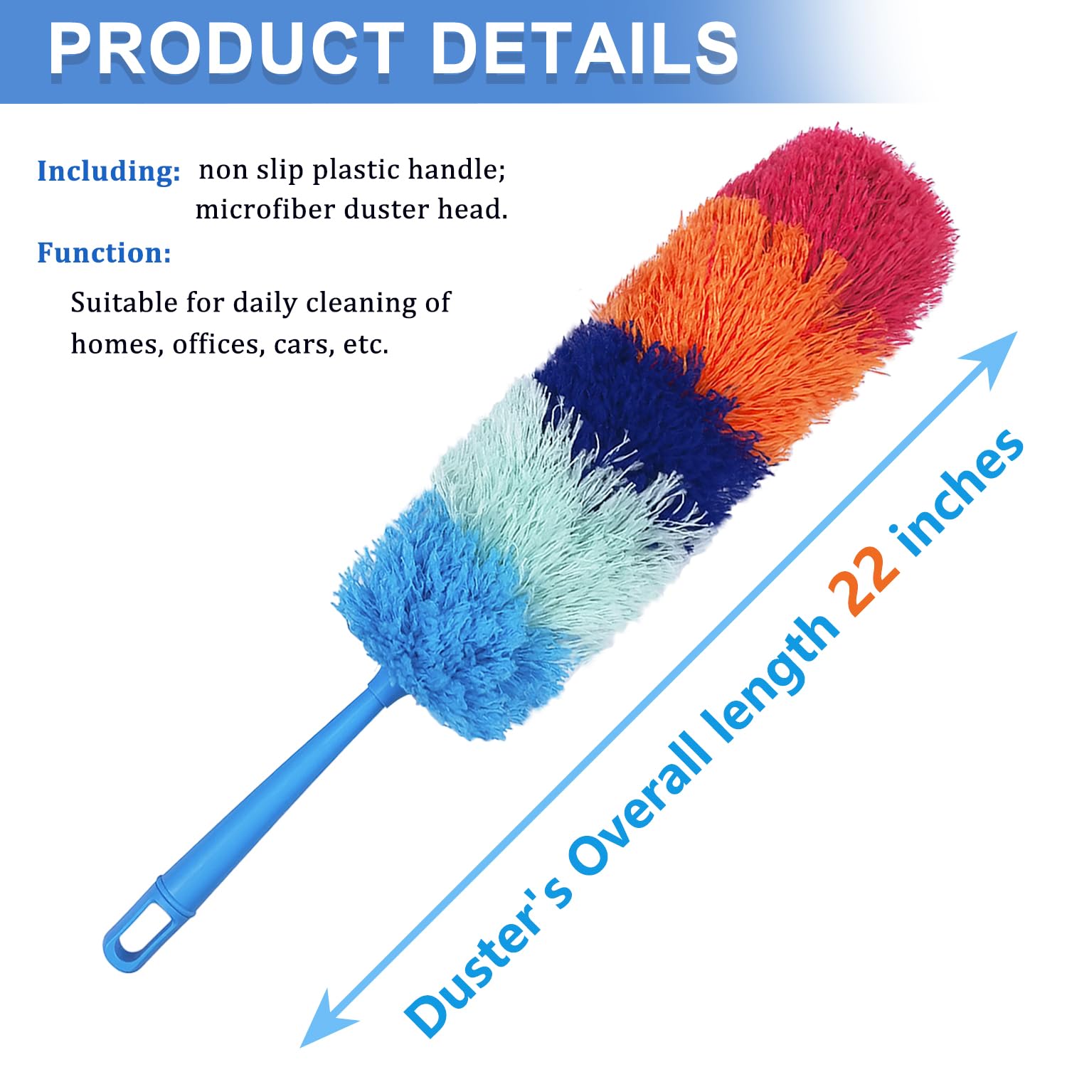 2 Pack 22-Inch Rainbow Reusable Microfiber Dusters,Bendable and Washable Feather Duster for Everyday Cleaning in Home, Library, Office, Car, and More