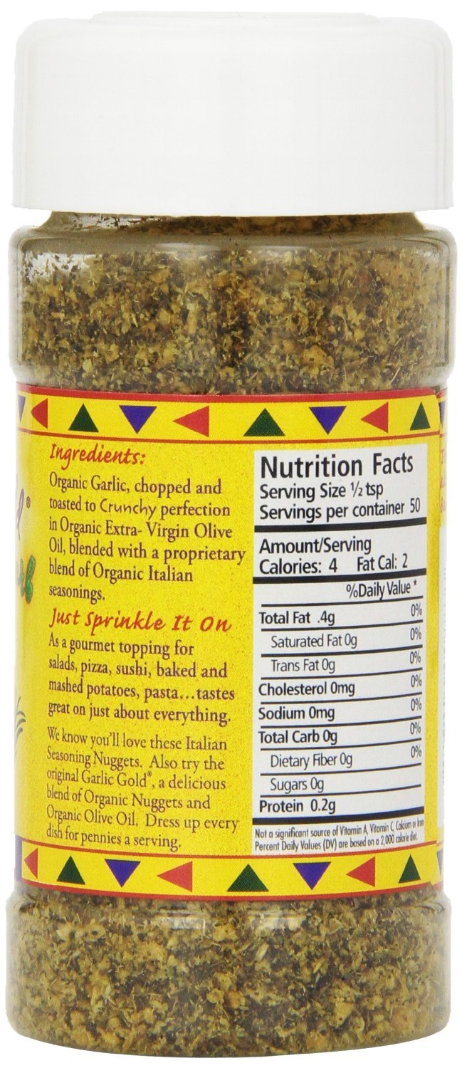 Garlic Gold Certified Organic Toasted Garlic Nuggets - Italian Herb, Great Herb Seasoning Shaker, Paleo, Vegan, Keto, Gluten-Free, (1.6 oz Pack of 6)