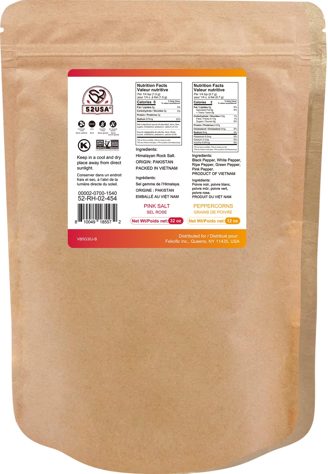 52USA Rainbow Peppercorn Blend 12oz + Himalayan Pink Salt Coarse 2 lb (Pack of 2), Kosher, Packed to Keep Pepper Fresh, Salt and Peppercorns for