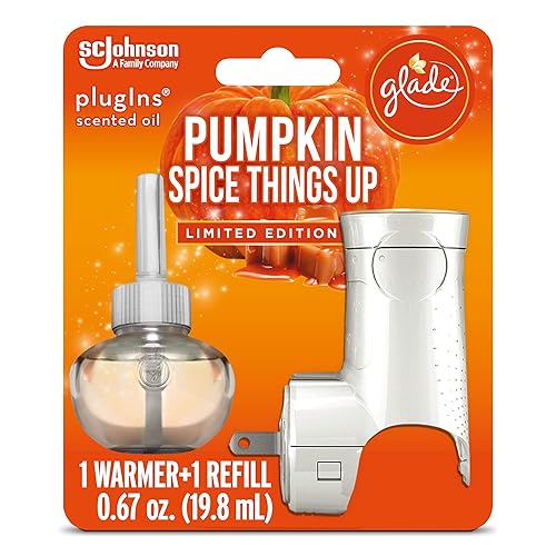 Glade PlugIns Refills Air Freshener Starter Kit, Scented and Essential Oils for Home and Bathroom, Pumpkin Spice Things Up, 0.67 Fl Oz, 1 Warmer + 1