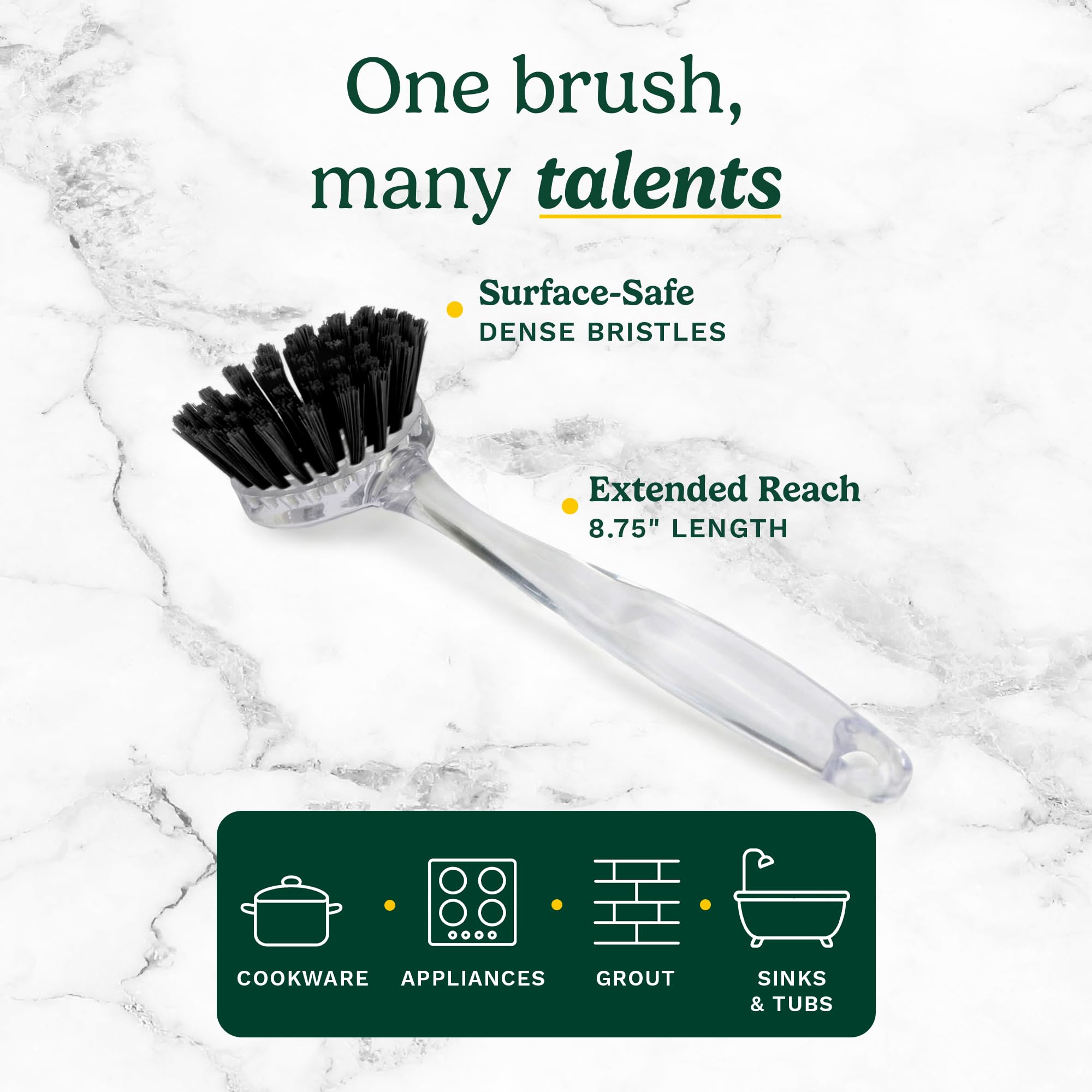 Cuisinart Dish Brush with Handle 2 Pack - Kitchen Scrub Brush for Dishes, Pots & Pans, Non-Scratch Dish Scrubber, Firm Bristles for Sink & Cookware