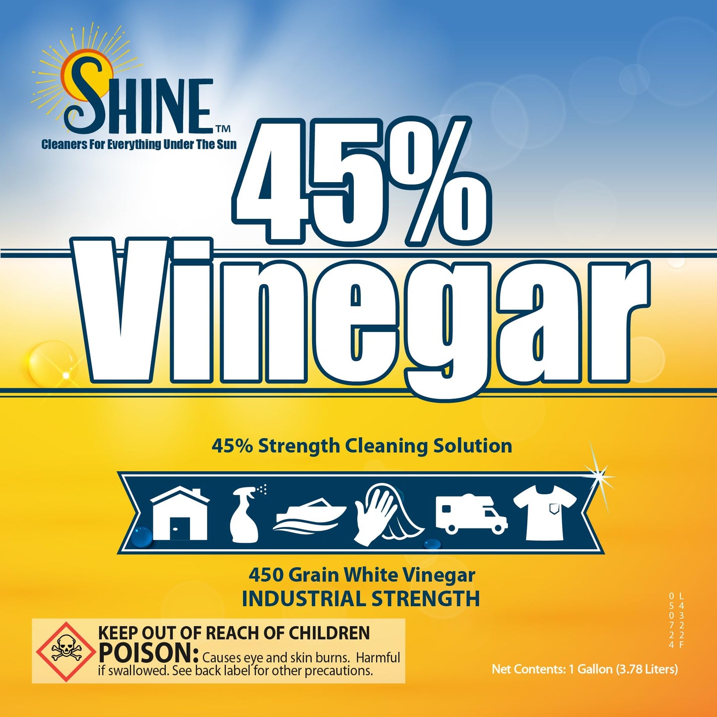 Energen of Carolina 45 Percent White Vinegar, 450 Grain Vinegar Concentrate, 1 Gallon of Natural Concentrated Industrial Vinegar, 1 Gallon (128 Fl oz