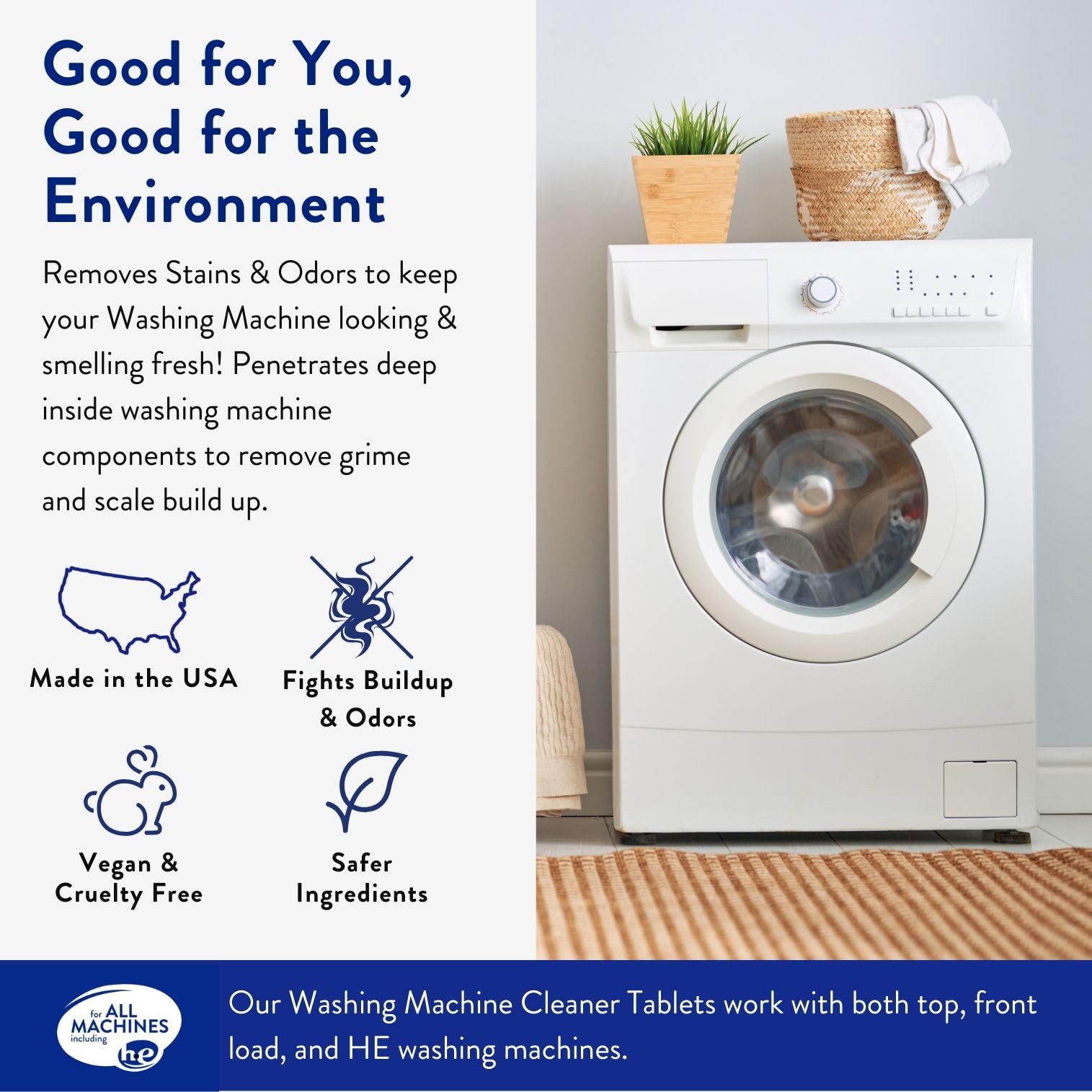 THE CLEAN PEOPLE Washing Machine Cleaner - Washer Machine Cleaner Tablets for Removing Odor, Grime & Scale Buildup - Front Load and Top Load Laundry