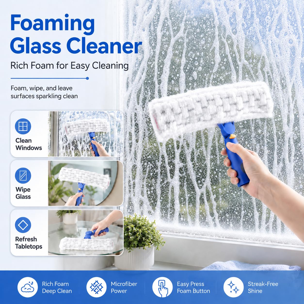 ITTAHO Squeegee and Microfiber Scrubber Combo for Window,Car Windshield,Shower Glass Door Cleaning-Swivel Style(Extension Pole Sold Separately)