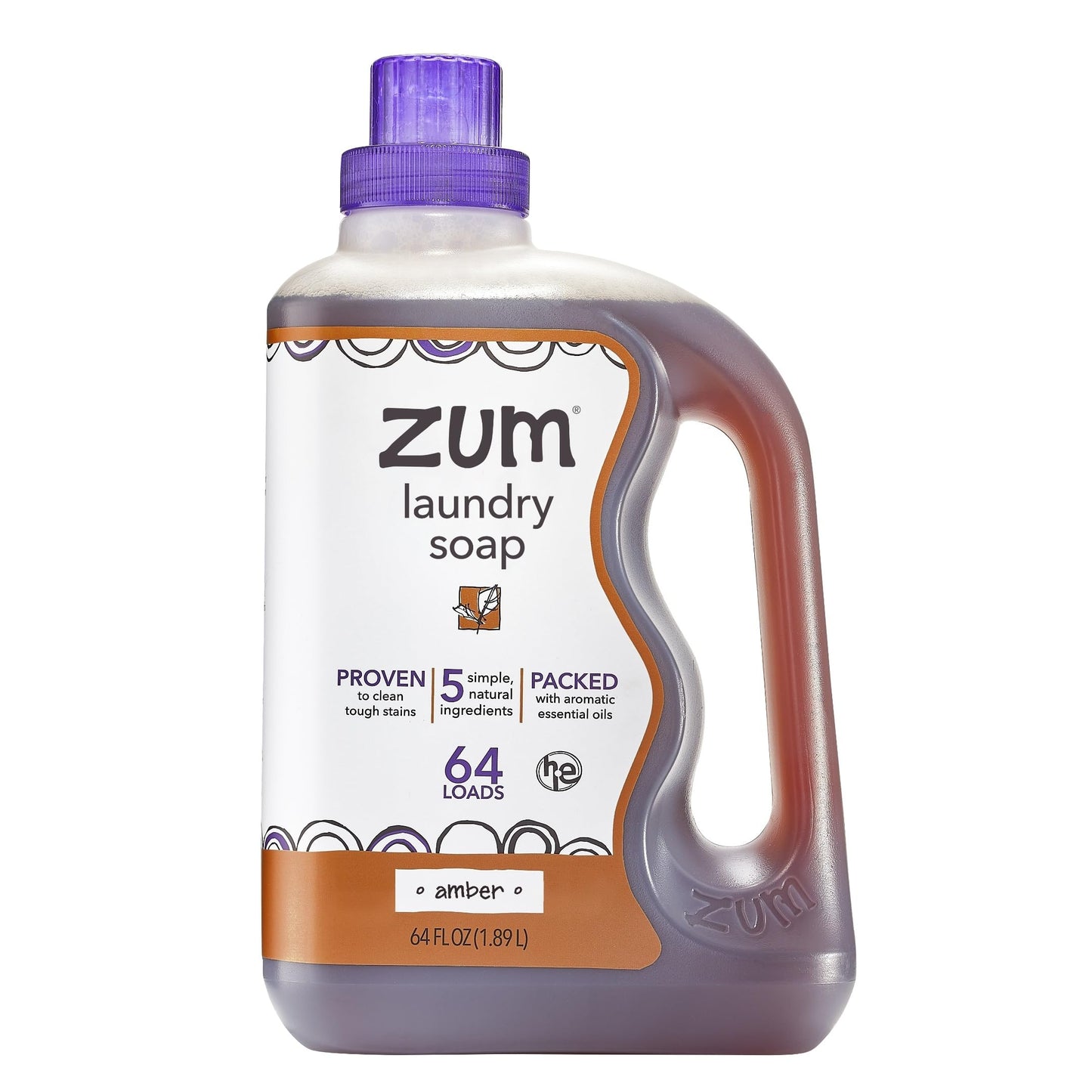 Indigo Wild Zum Clean Laundry Soap - Plant-Based Liquid Laundry Soap - Contains Baking Soda, Essential Oils & Saponified Coconut Oil - Amber - 64 fl