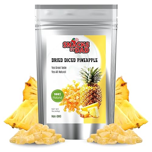 Snacks by Dad Sweetened Dried Diced Pineapple (1 lb) - Bite-Size Chewy Pineapple Pieces for Snacking, Baking, Granola & Trail Mix