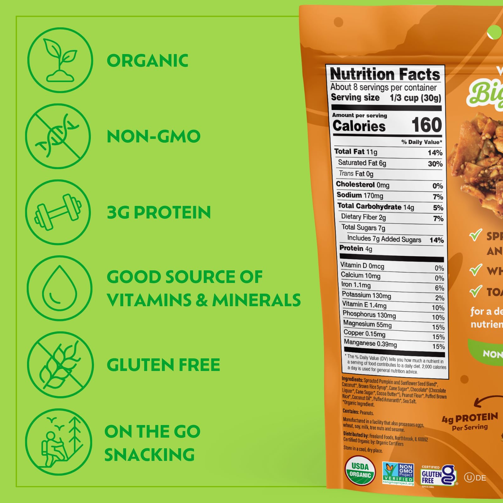 Go Raw Chocolate Peanut Butter Snacking Granola, 8oz Pouch