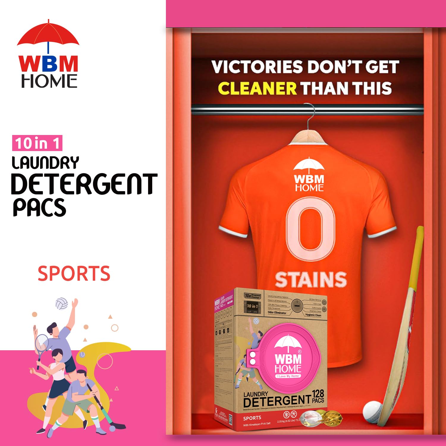 WBM Laundry Detergent Pods, Autumn Scent - 128 Pods in Recycleable Packaging for 10x Ultra Power Cleaning, Odor Defense for Activewear & Sports Shirts