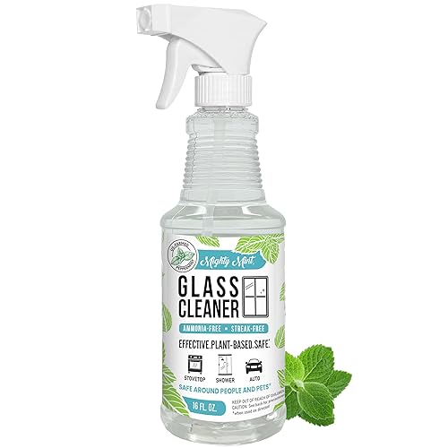 Mighty Mint Glass Cleaner, Ammonia-Free, Streak-Free Spray for Windows, Screens, Stovetop, Bathroom, Natural Peppermint Scent, 16oz