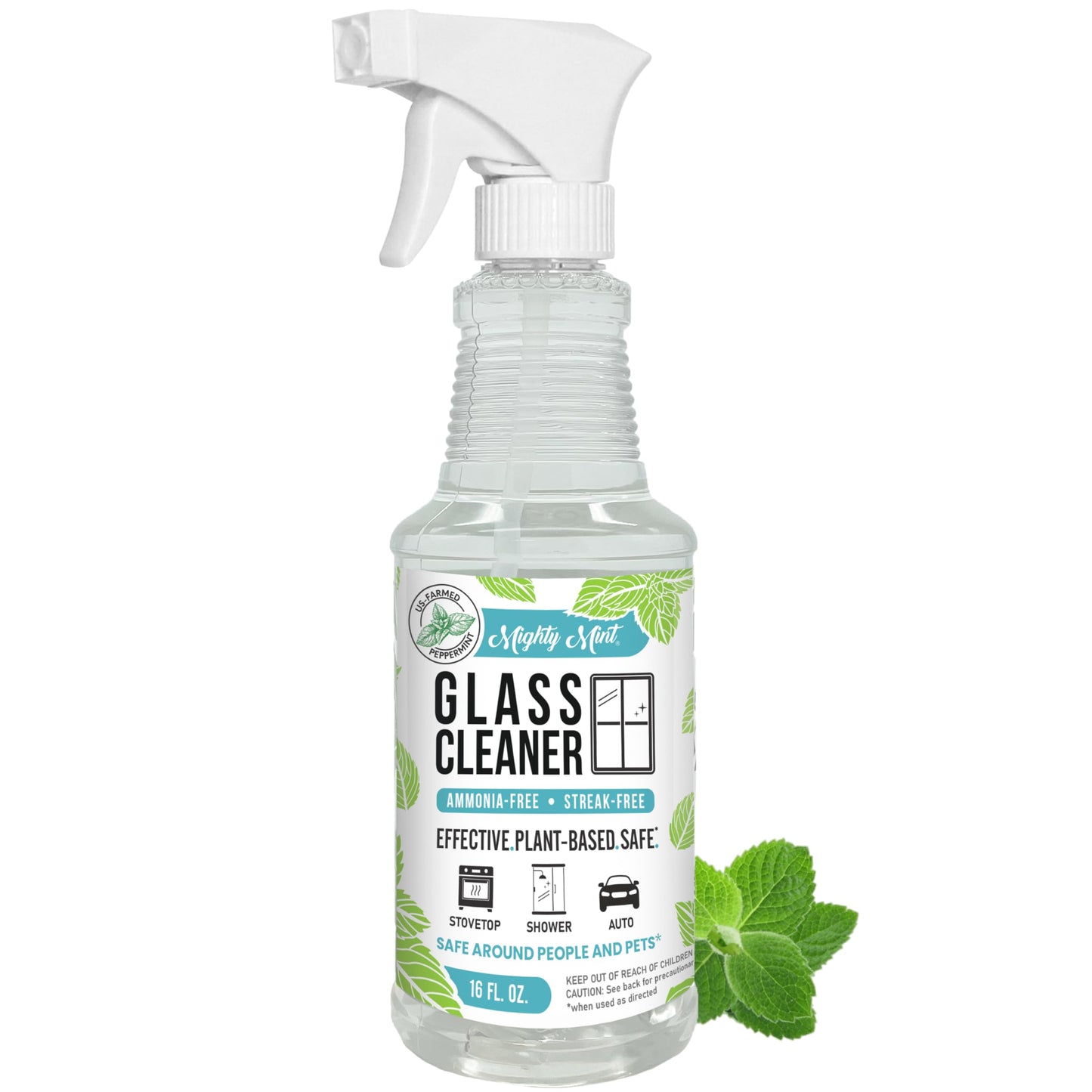 Mighty Mint Glass Cleaner, Ammonia-Free, Streak-Free Spray for Windows, Screens, Stovetop, Bathroom, Natural Peppermint Scent, 16oz