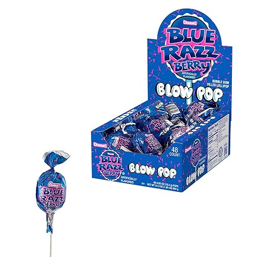 Charms Blow Pop Lollipops - Individually Wrapped Dual Candy and Gum Suckers - Peanut Free, Gluten Free - Bulk Treat for Kids and Adults - Blue Razz