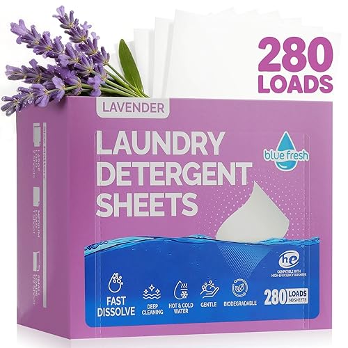 blue fresh Laundry Detergent Sheets Lavender Scent - Dual-Effect Laundry Soap Sheets for Travel, No Residue & Hypoallergenic Washer Sheets Detergent