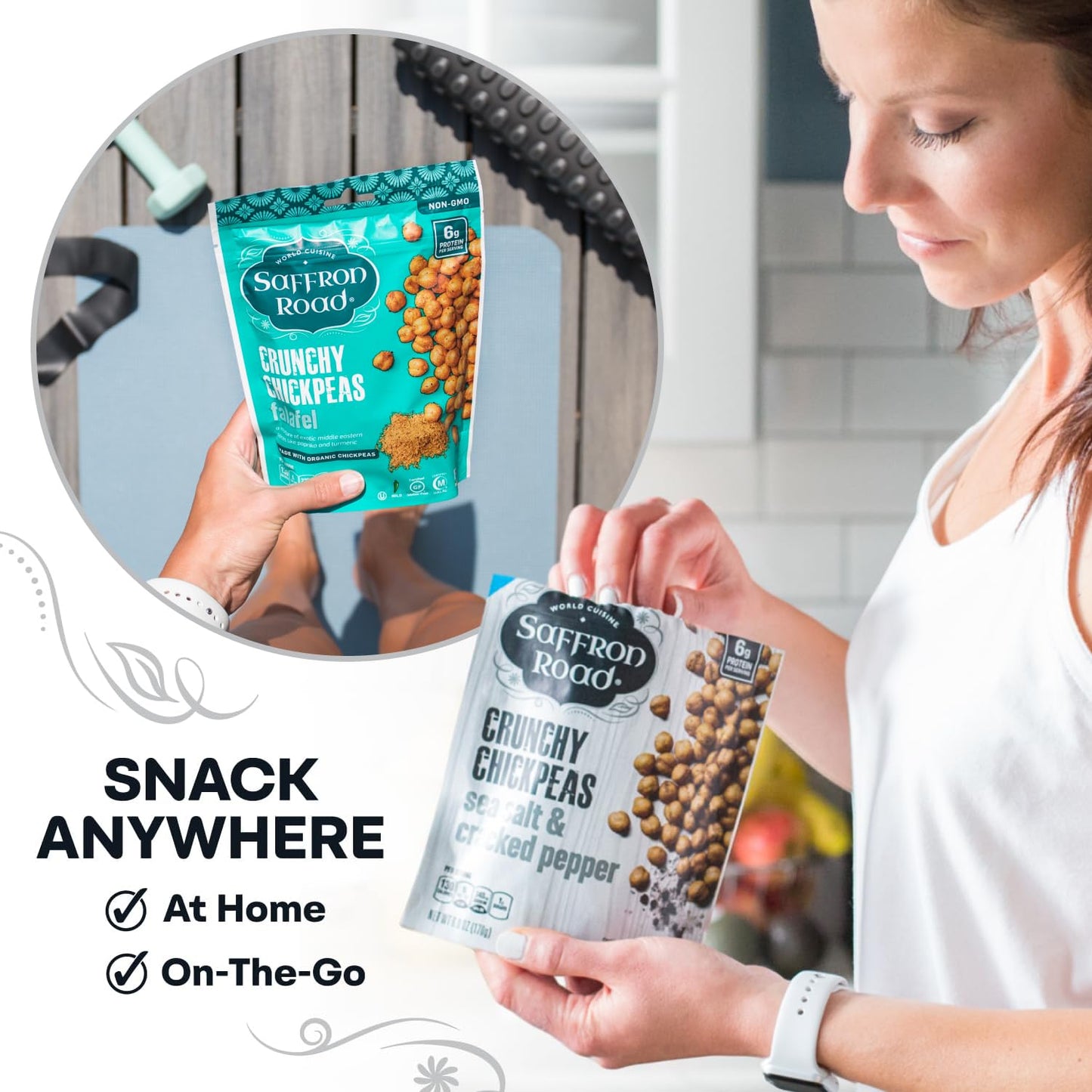 Saffron Road Crunchy Bombay Spice, Korean BBQ, Sea Salt & Cracked Pepper Roasted Chickpeas | High Protein Snacks | Sugar and Gluten-free | Vegan High