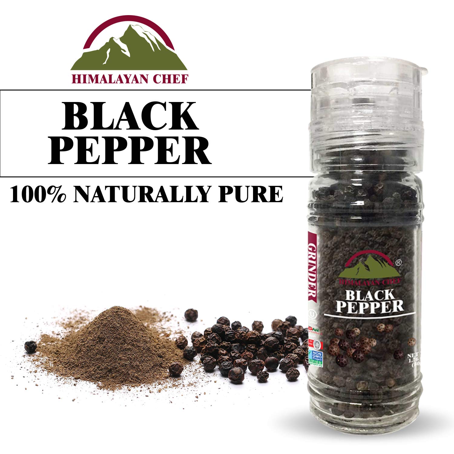 Himalayan Chef Black Pepper Glass Grinder-1.76Oz