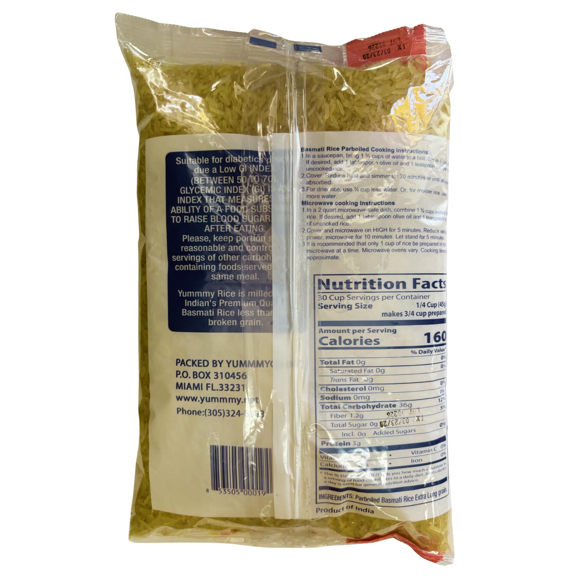 Yummmy Aromatic Basmati Parboiled Rice, Sella Rice - Arroz Basmati, 3 Lbs. (48 oz), Kosher Certified, Suitable for Diabetics