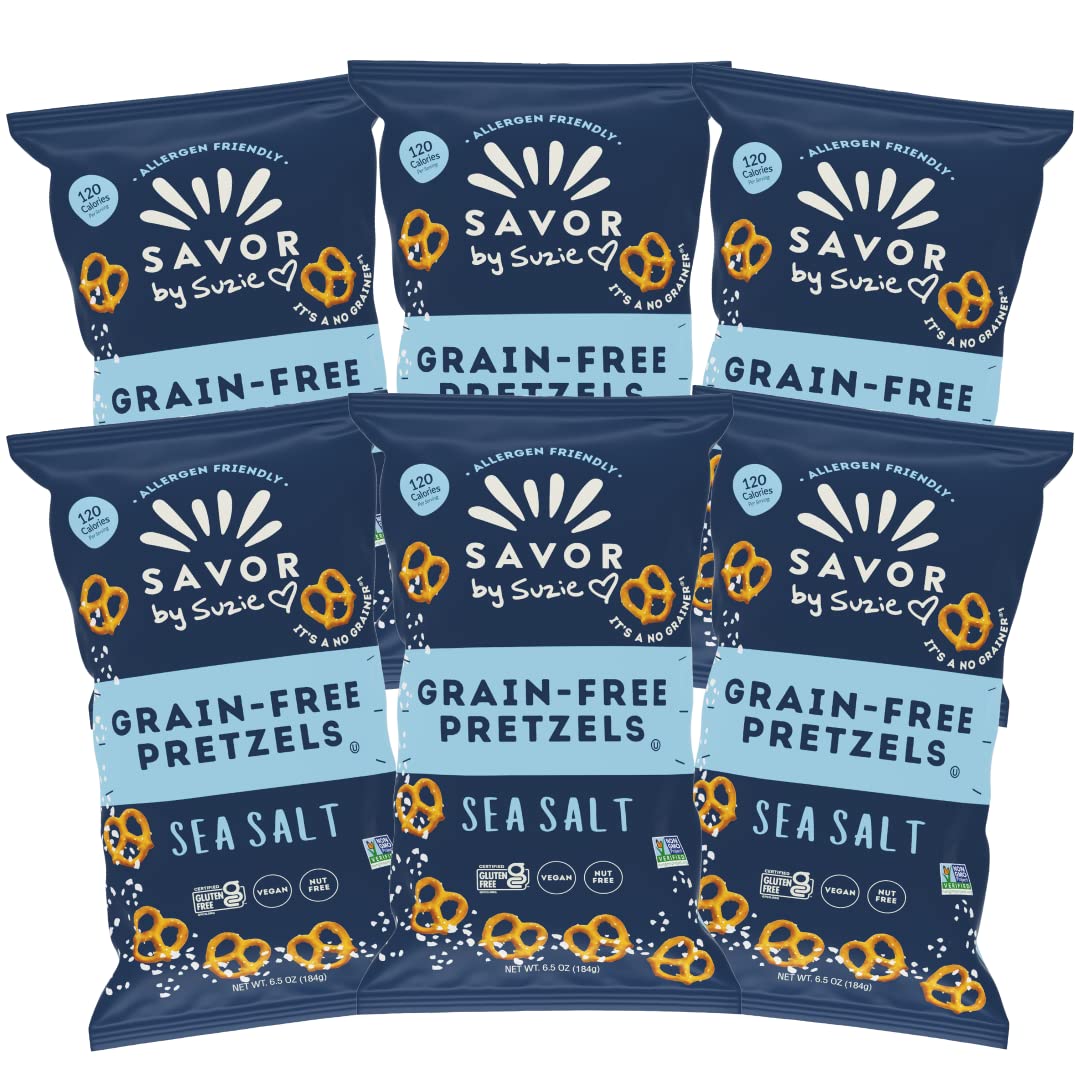 Savor by Suzie Gluten-Free Pretzels - Non-GMO, Grain Free, Vegan, Paleo, Keto & Nut-Free Pretzel Snack Packs, Low Carb, Clean Ingredients - Sea Salt