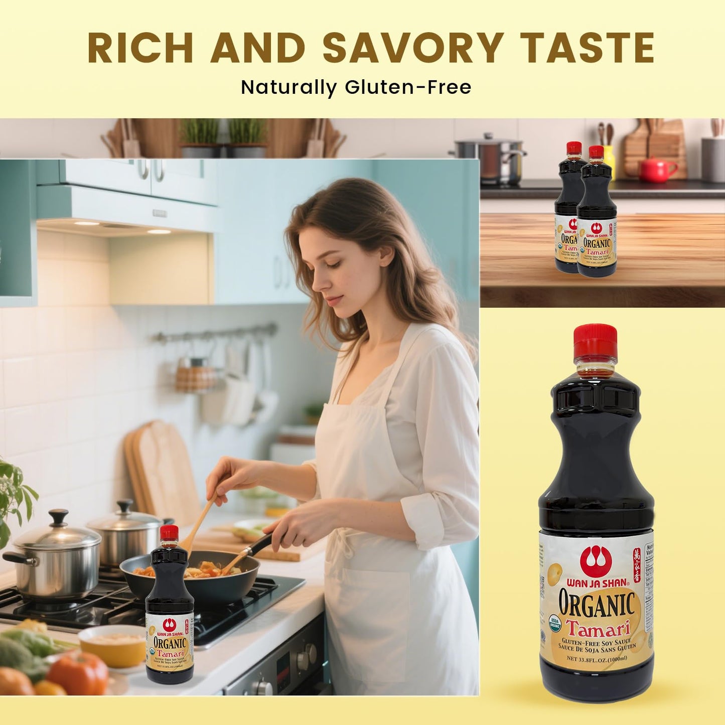 Wan Ja Shan Organic Gluten Free Soy Sauce - Tamari Sauce. 1 Liter (33.8oz) (1 Liter)