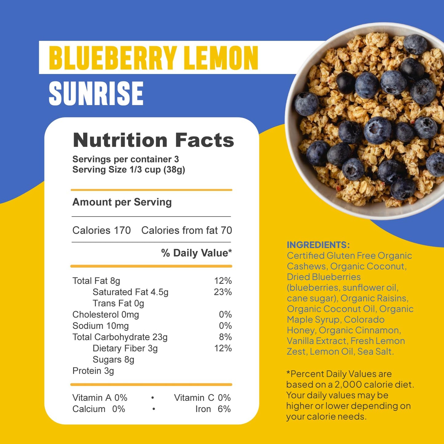 McCaffrey Blueberry Lemon Sunrise Granola, Organic Granola Cereal, 4oz
