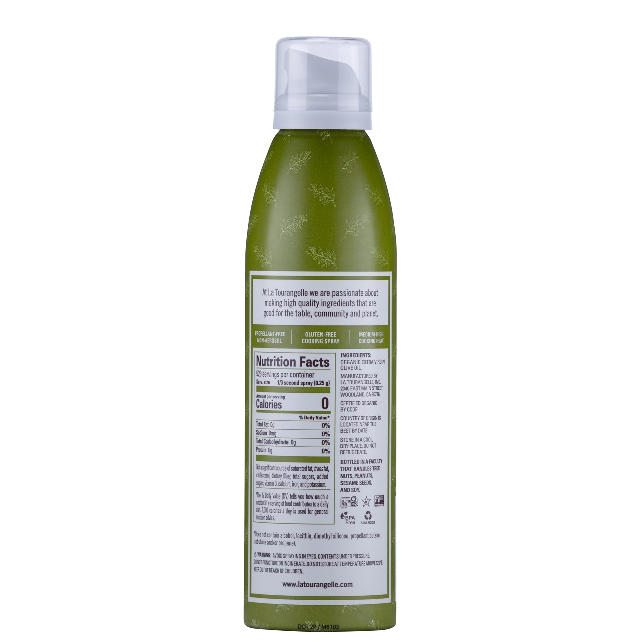 La Tourangelle, Organic Extra Virgin Olive Oil Spray, Cold-Pressed, All-Natural, Artisanal, Great for Cooking, Sauteing, Grilling, 5 Fl Oz