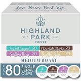 Highland Park Coffee Single Serve Coffee Pods Compatible with Keurig K Cup Brewers, Medium Roast, Flavored Variety, 80 Count