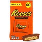 REESE'S Milk Chocolate Snack Size Peanut Butter Cups, Candy Bag, 33 oz (60 Pieces)