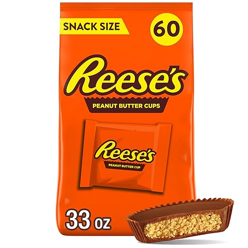 REESE'S Milk Chocolate Snack Size Peanut Butter Cups, Candy Bag, 33 oz (60 Pieces)
